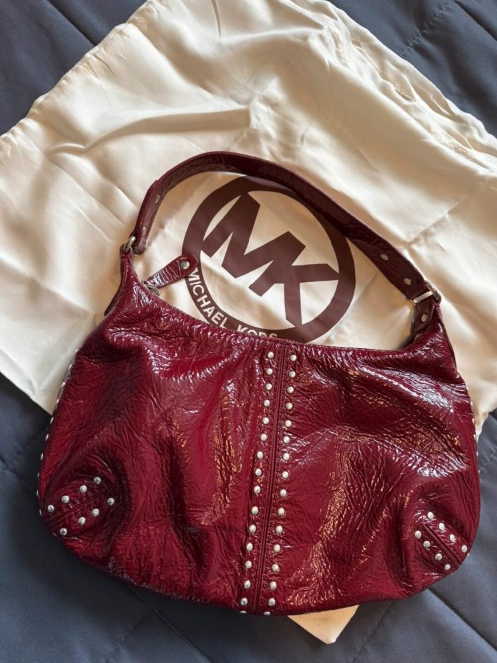 Vintage Y2K Michael Kors Astor Studded Hobo Bag - Burgundy - Excellent Condition